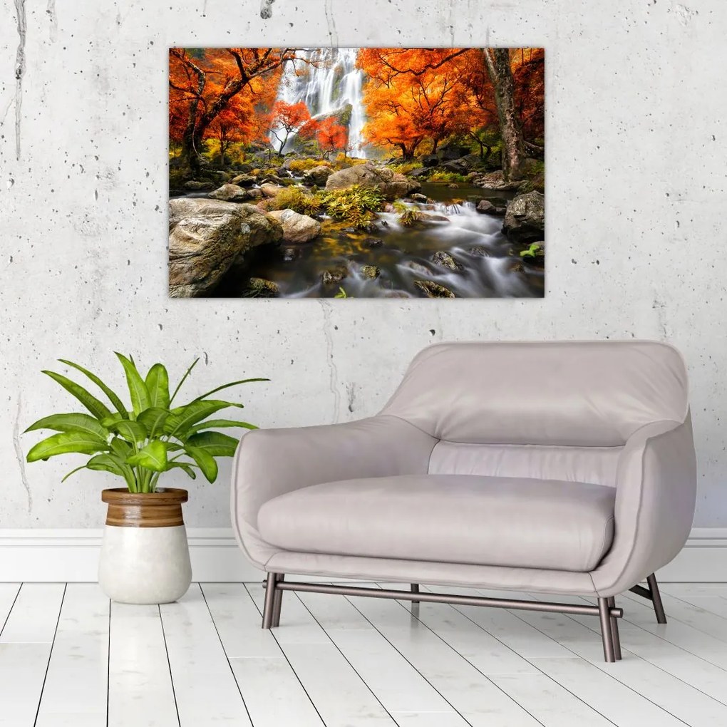 Tablou - Cascade în pădurea portocalie (90x60 cm)
