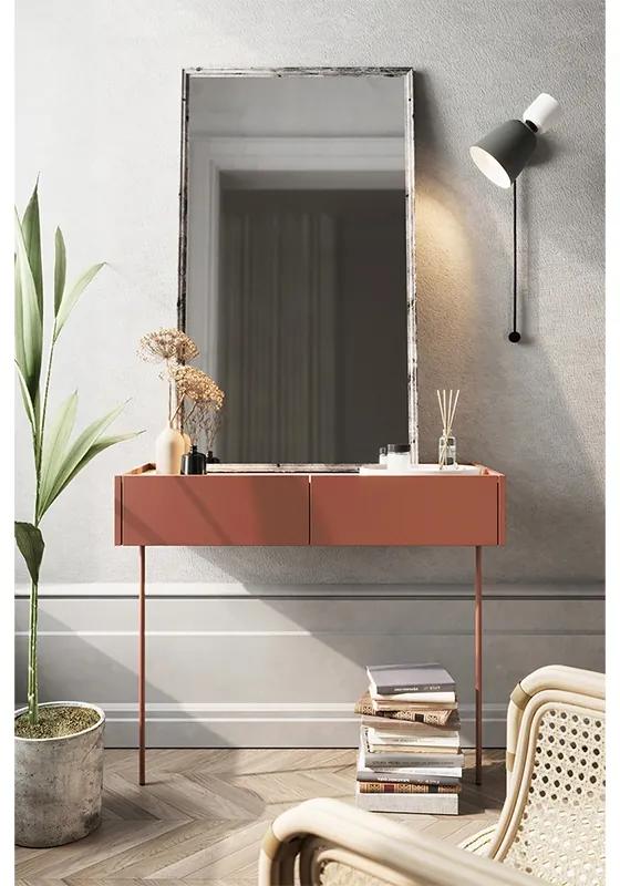 Consolă modernă / Masă de toaletă cu două sertare Desin 2S - ceramică roșie / Stejar nagano
