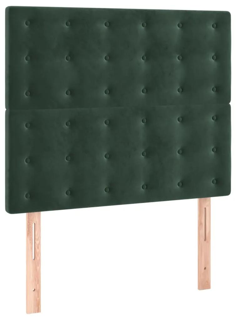Pat box spring cu saltea, verde inchis, 90x190 cm, catifea Verde inchis, 90 x 190 cm, Nasturi de tapiterie