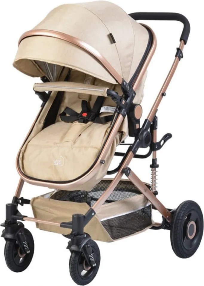 Carucior nou nascuti 2 in 1 NOVOKIDS™ Ciarra Gold PRO , Cu geanta bebe, Cadru Aluminiu , Amortizoare, Roti din cauciuc plin AVE, Landou, Modul sport,