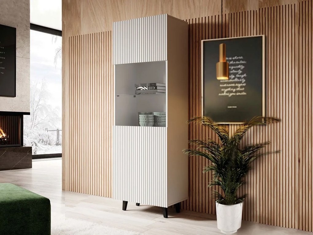 Vitrină Saphina (Alb + Alb + Negru). Promo -17%. 1060339