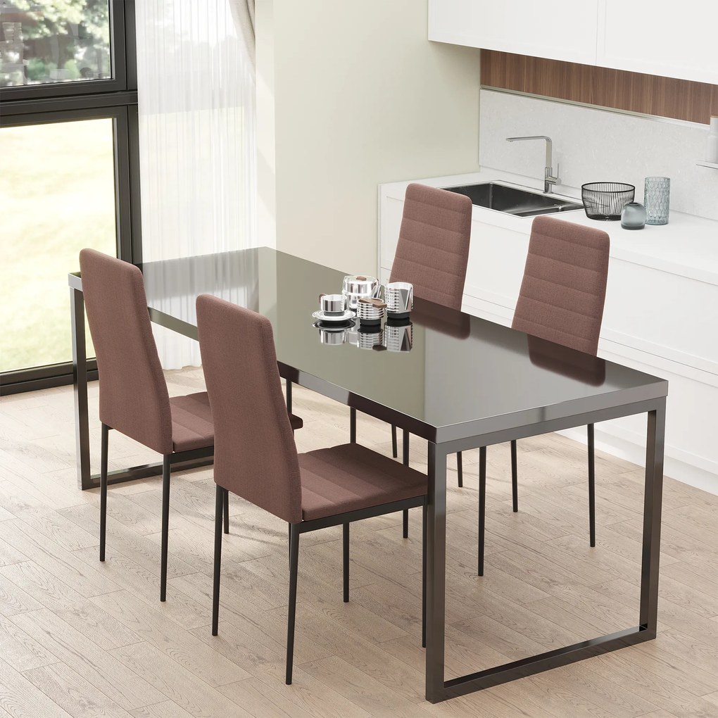 Set 4 scaune captusite pentru sufragerie, Scaune de bucatarie, din metal si material textil kaki HOMCOM | Aosom Romania