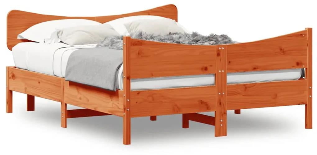 3216383 vidaXL Cadru de pat cu tăblie, maro ceruit, 140x200 cm, lemn masiv pin