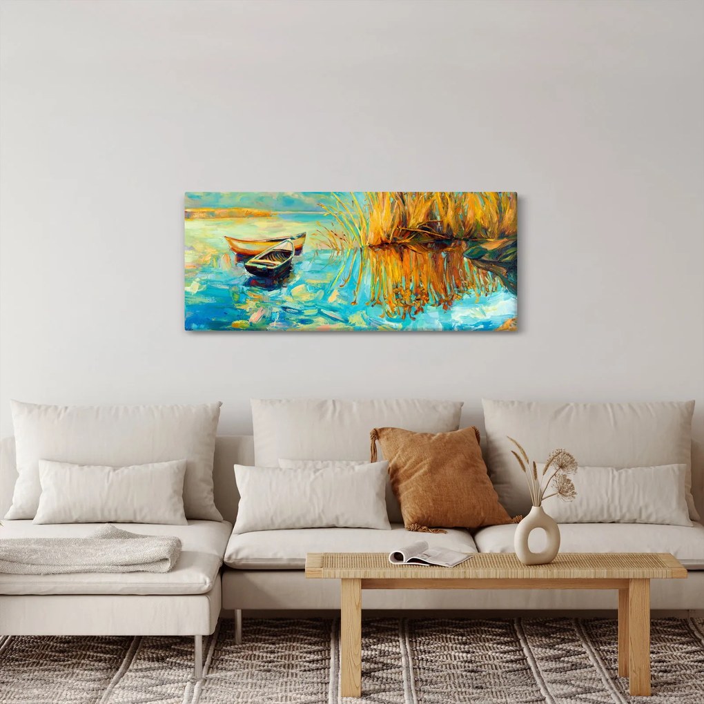 Tablou - Lacul cu bărci (120x50 cm)