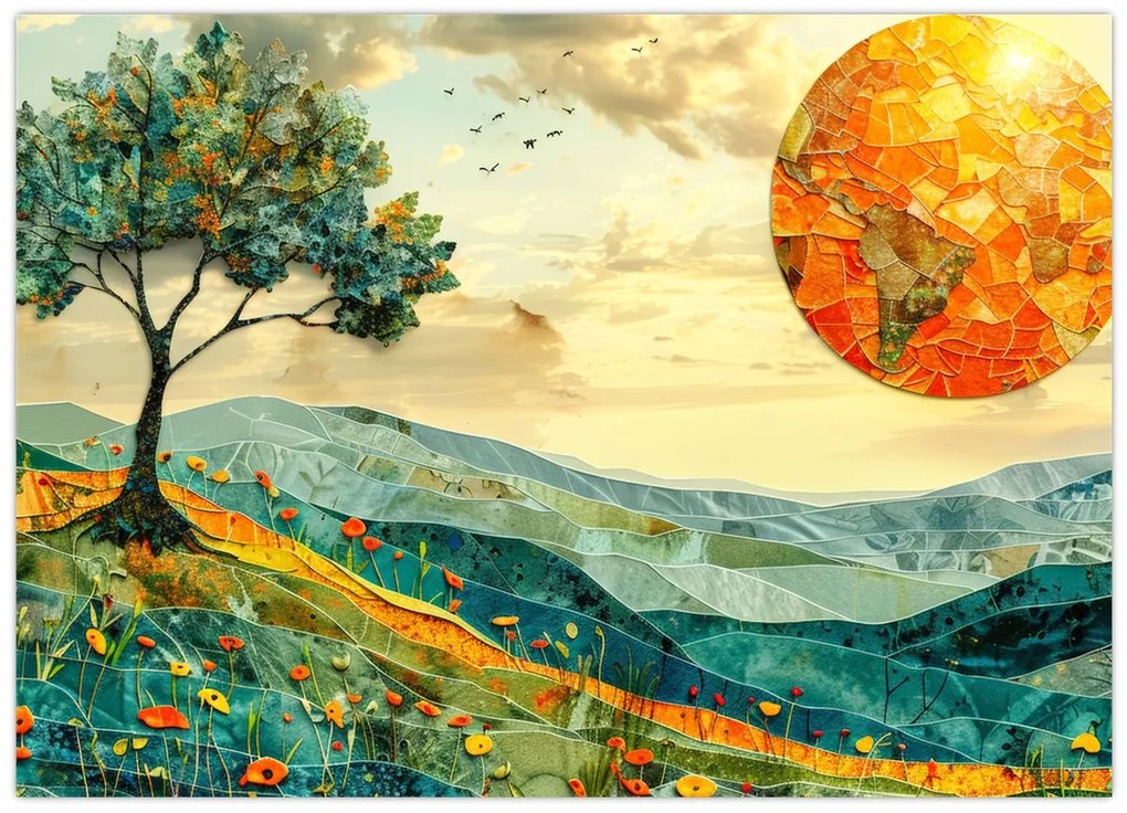 Tablou pe sticlă - Ilustrație peisaj (70x50 cm)
