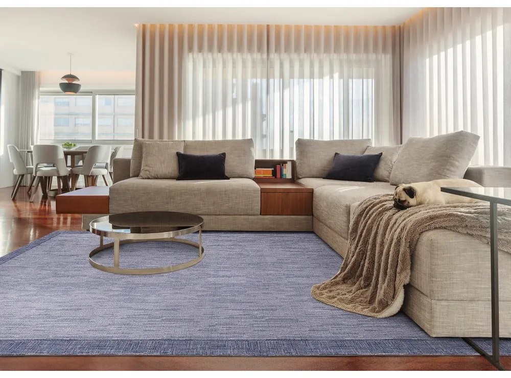 Covor albastru închis din lână 133x180 cm Linea – Agnella