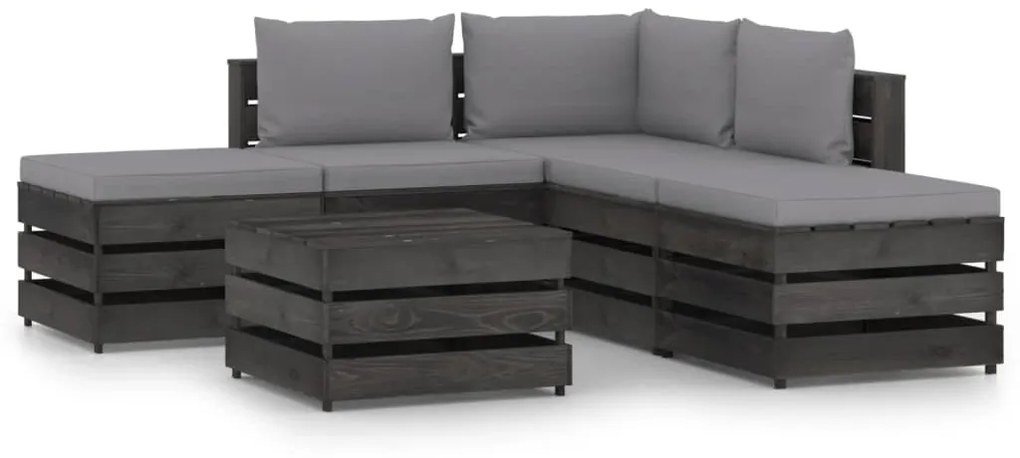 3068265 vidaXL Set mobilier de grădină cu perne, 6 piese, gri, lemn tratat