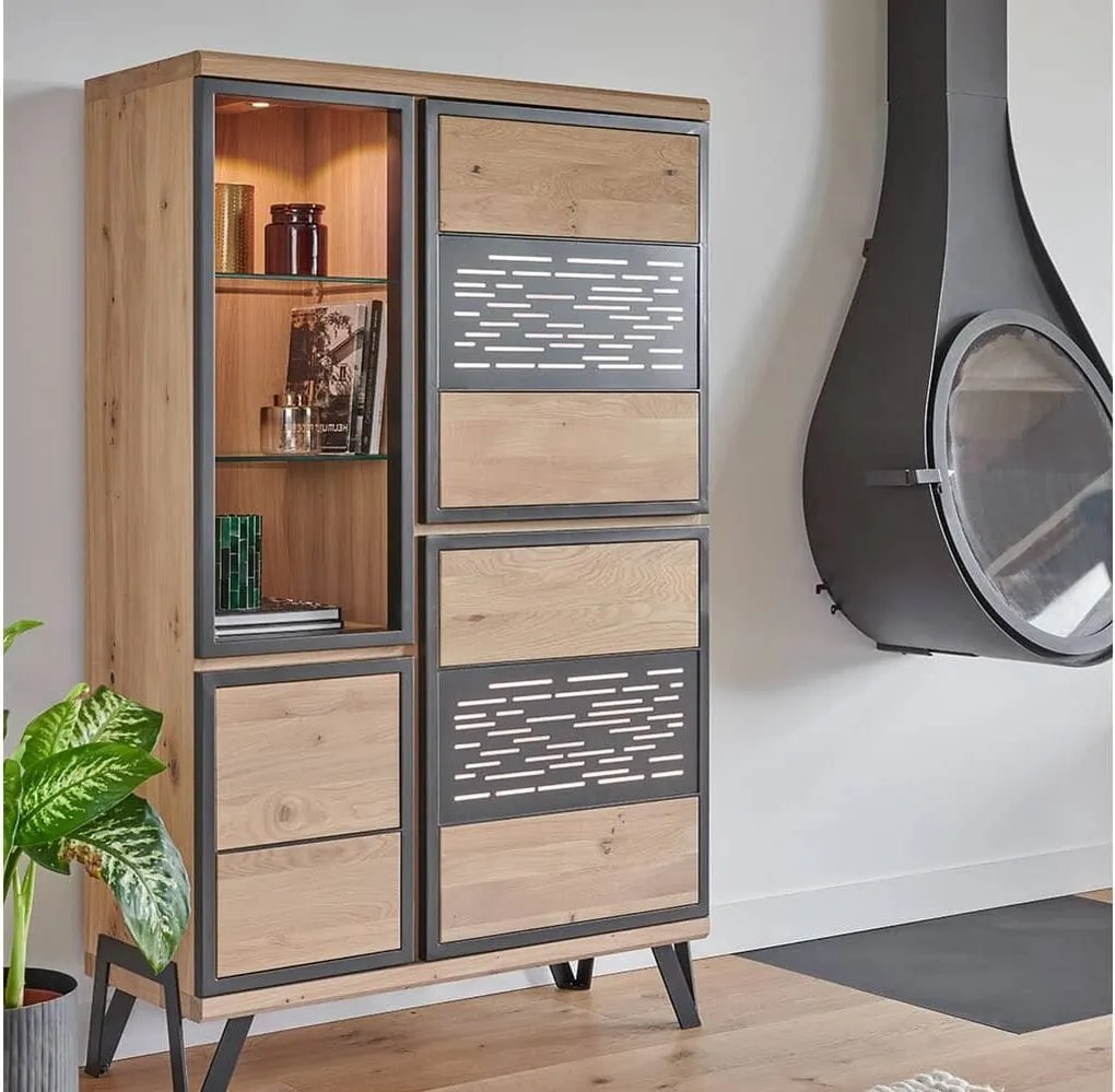 Vitrină stejar masiv Edge Personalizabilă, 101 × 42 × 166 cm - Tabac