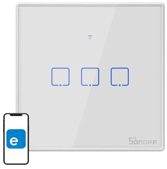 Intrerupator Tactil WiFi + RF 433MHz Sonoff T2 EU TX (3 canale)