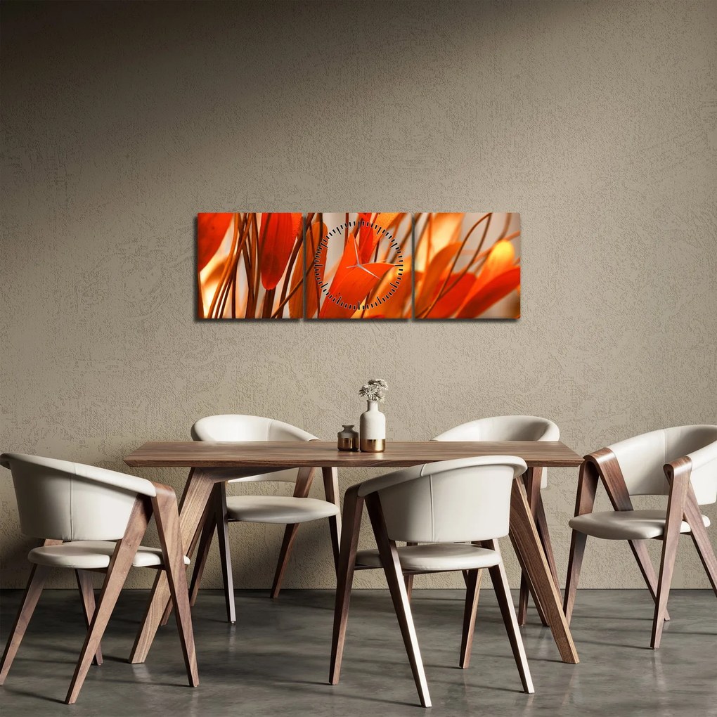 Tablou - Frunze înflorite (cu ceas) (90x30 cm)