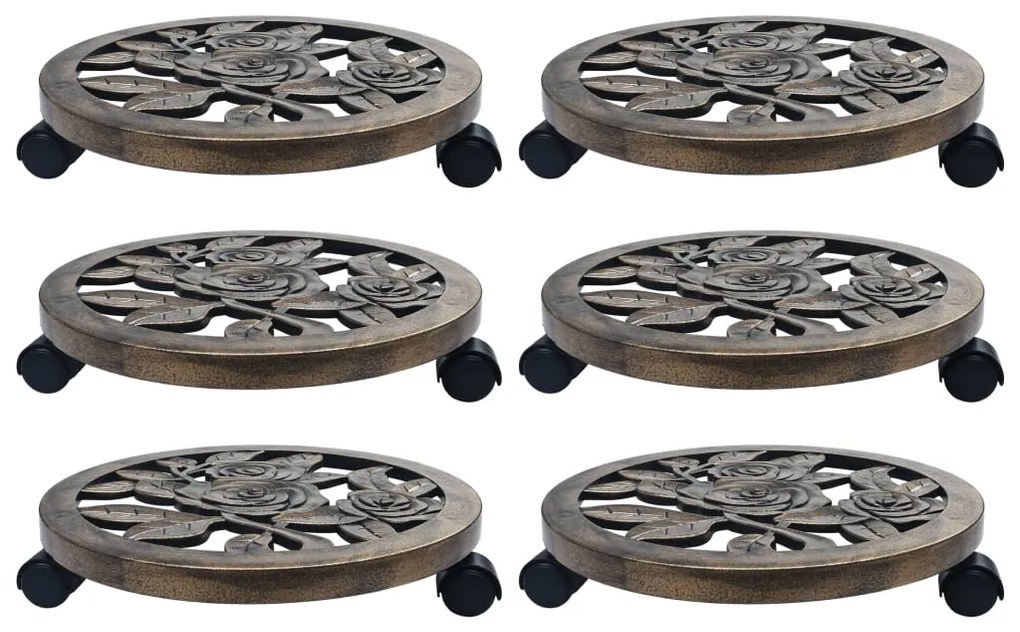 vidaXL Suporturi de plante cu role, 6 buc., bronz, 38 cm, plastic
