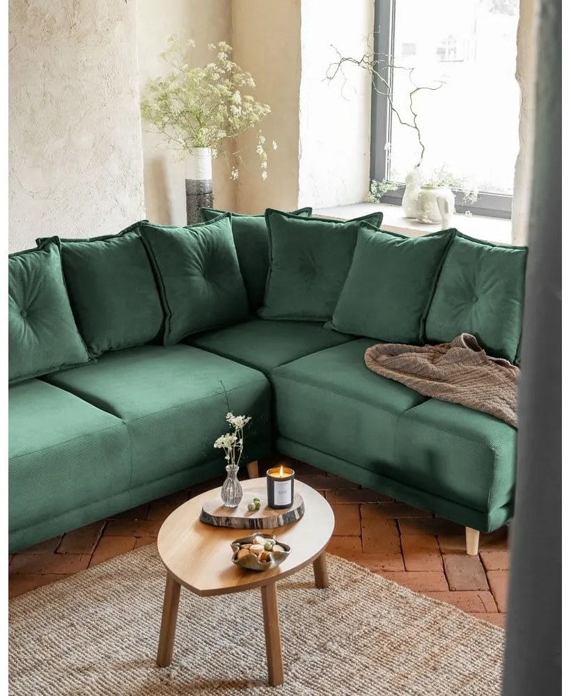 Colțar verde extensibil cu tapițerie din catifea reiată (colț dreapta) Lazy Lukka – Miuform