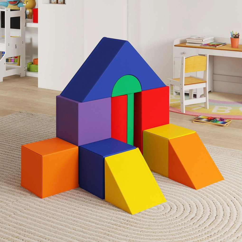 HOMCOM Set de Construcții Moi pentru Copii de 1-3 Ani cu 11 Forme, în PU și EPE, Culori Variate | Aosom Romania