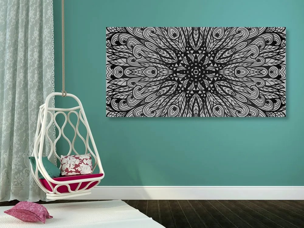 Tablou ornament etnic unic în design alb-negru