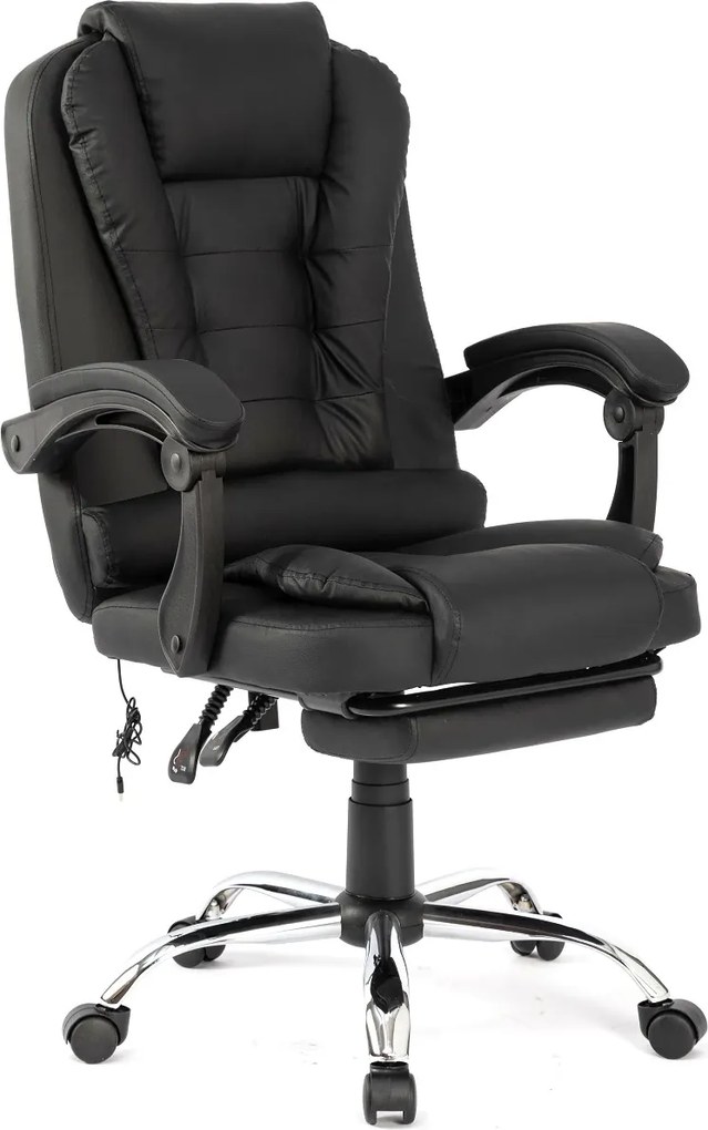 Scaun directorial, Masaj în perna lombară, Suport picioare, Rabatabil, piele PU, Negru