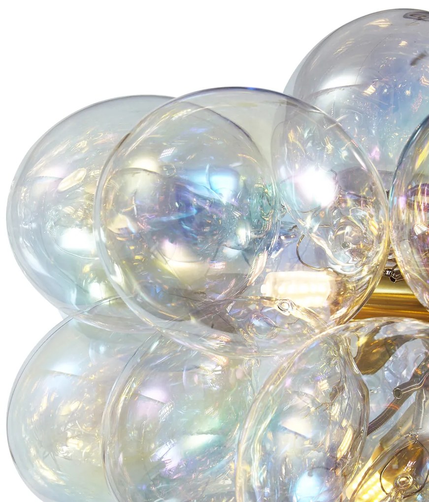 Lampa suspendată Art Deco aurie cu sticlă curcubeu 50cm 8 lumini - Uvas