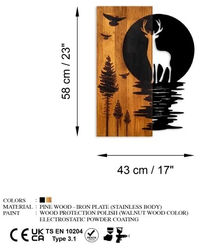 Decorațiune de perete 43x58 cm lemn/metal cerb și lună