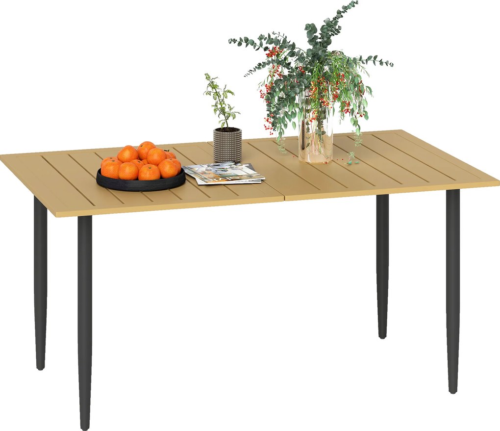 Outsunny Masă de grădină 150x90 cm, rezistentă la intemperii, masă de balcon din oțel cu orificiu pentru umbrelă, maro | Aosom Romania