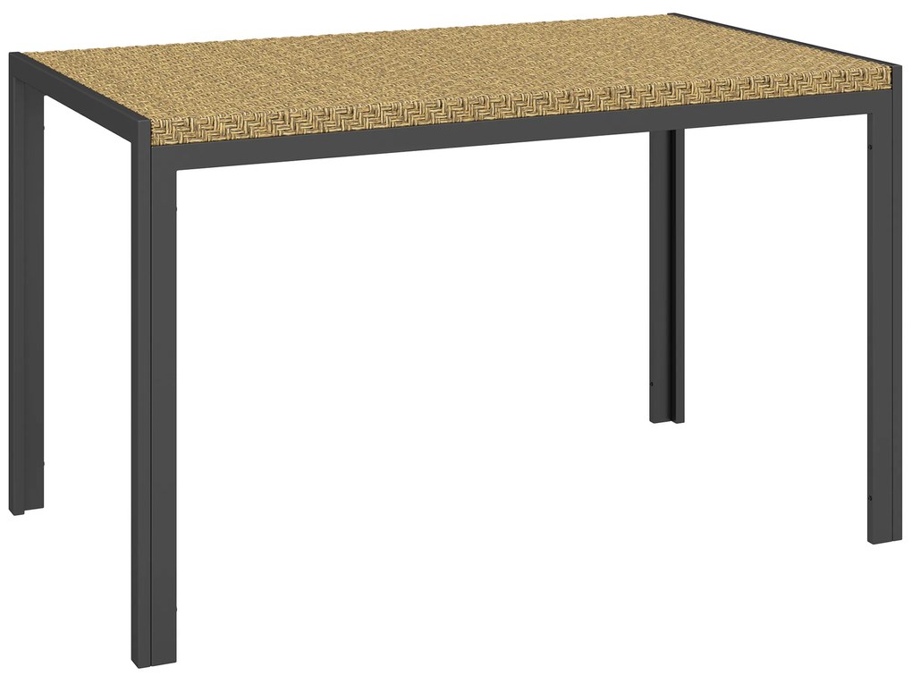 Outsunny Masă de grădină rectangulară 4 persoane din oțel și blat din rășină imitând răchita PE, dim. 120L x 70l x 72Î cm | Aosom Romania