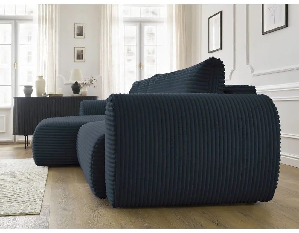 Colțar albastru închis extensibil cu tapițerie din catifea reiată (cu colț pe partea stângă ) Lucien – Bobochic Paris