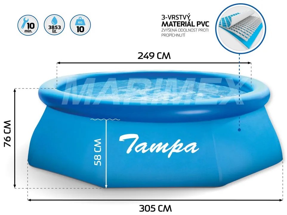Piscină Tampa 3,05x0,76 m fără filtrare