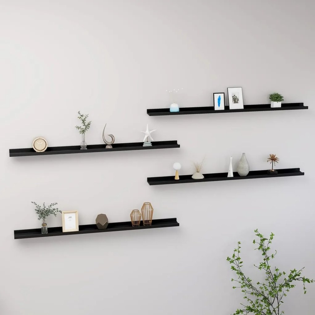 vidaXL Rafturi de perete, 4 buc., negru, 115x9x3 cm