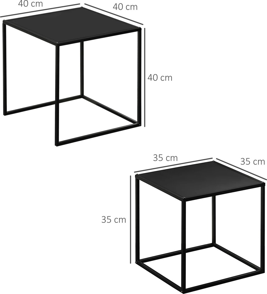 HOMCOM Set de 2 masute de cafea patrate stivuibile, masute laterale si de living din otel, alb | Aosom Romania
