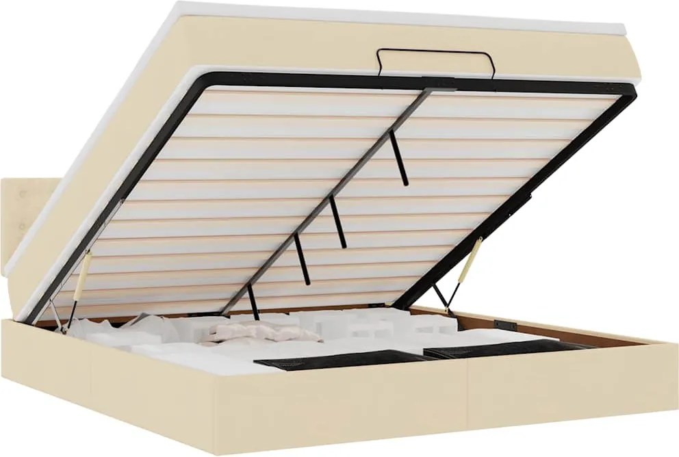 vidaXL Pat otoman cu saltea și LED-uri, crem, 180x200cm, textil