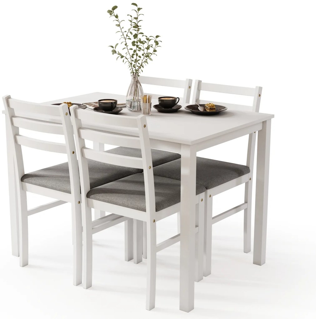 MAZZONI EXPORT Set TORINO masă + 4 scaune Alb/Gri deschis (material Sawana 21) - SET DE LEMN PENTRU BUCĂTĂRIE/SUFRAGERIE