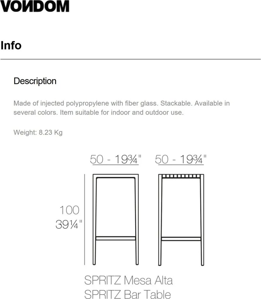 Masa de bar exterior / interior design modern premium SPRITZ Vondom 56018