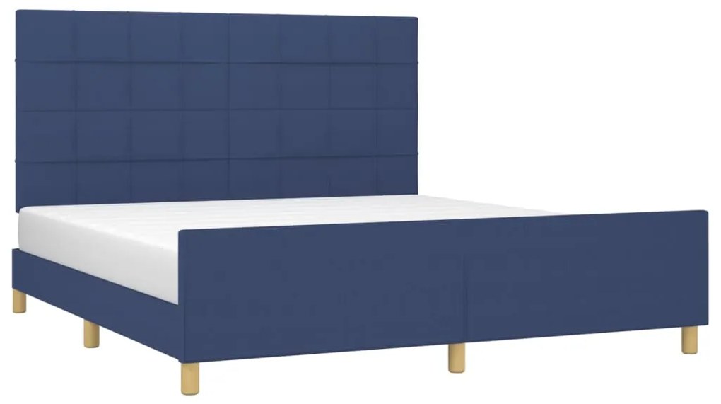 Cadru de pat cu tablie, albastru, 160x200 cm, textil Albastru, 160 x 200 cm, Cu blocuri patrate