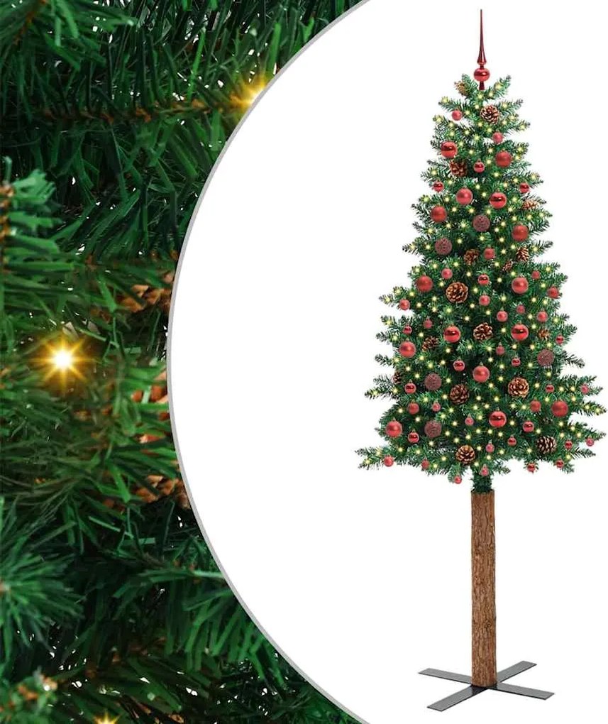 vidaXL Brad de Crăciun subțire Verde 210 cm PVC și lemn de PIN masiv