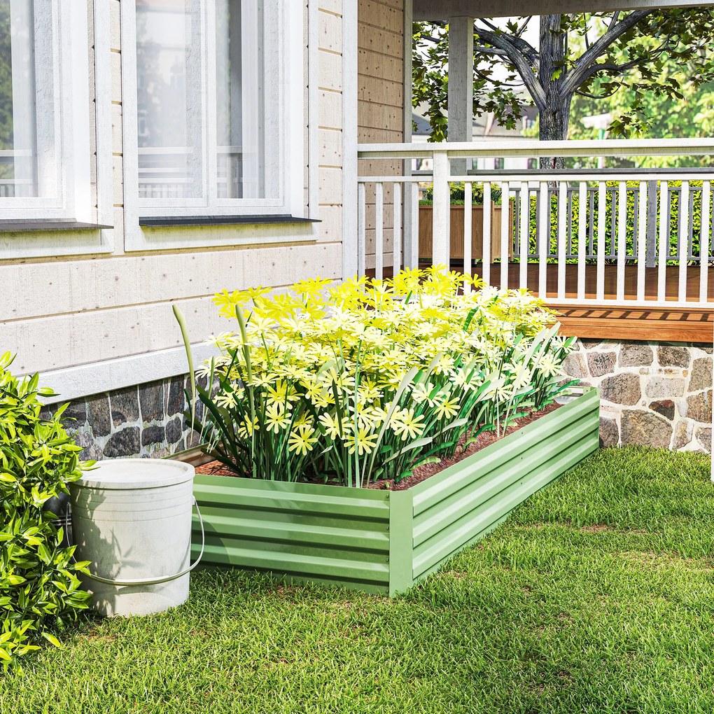 Outsunny Bara de flori înălțată din oțel, Fund deschis, Asamblare ușoară, 241L x 90,5L x 30H cm, Verde | Aosom Romania
