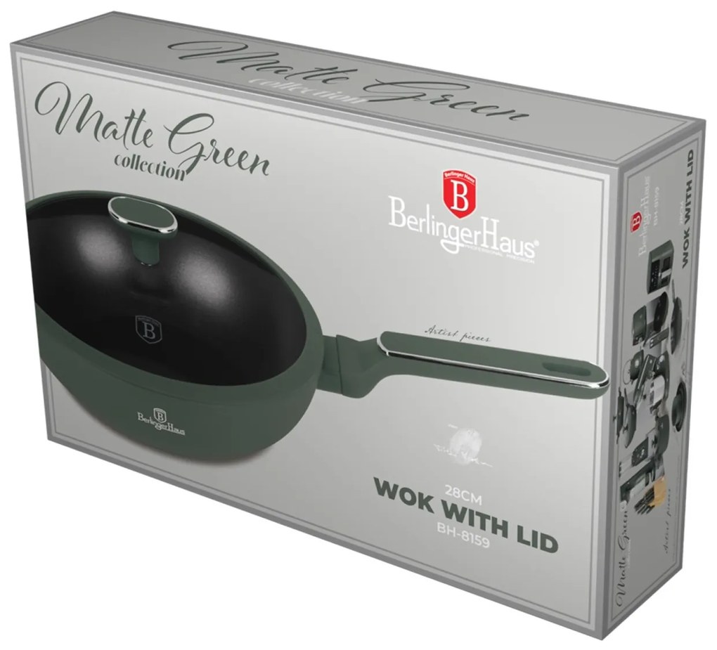 Tigaie wok antiaderenta cu titan 28 cm Green Matte Collection Berlinger Haus BH 8159