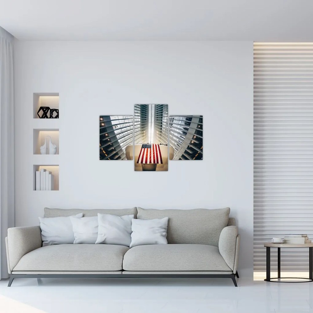 Tablou unei construcții cu steagul SUA (90x60 cm)