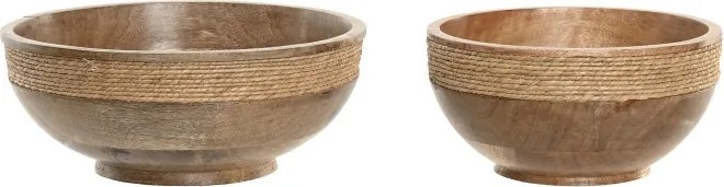 Set 2 boluri Cottage natural maro din lemn de mango cu structură din frânghie, "Rovena"
