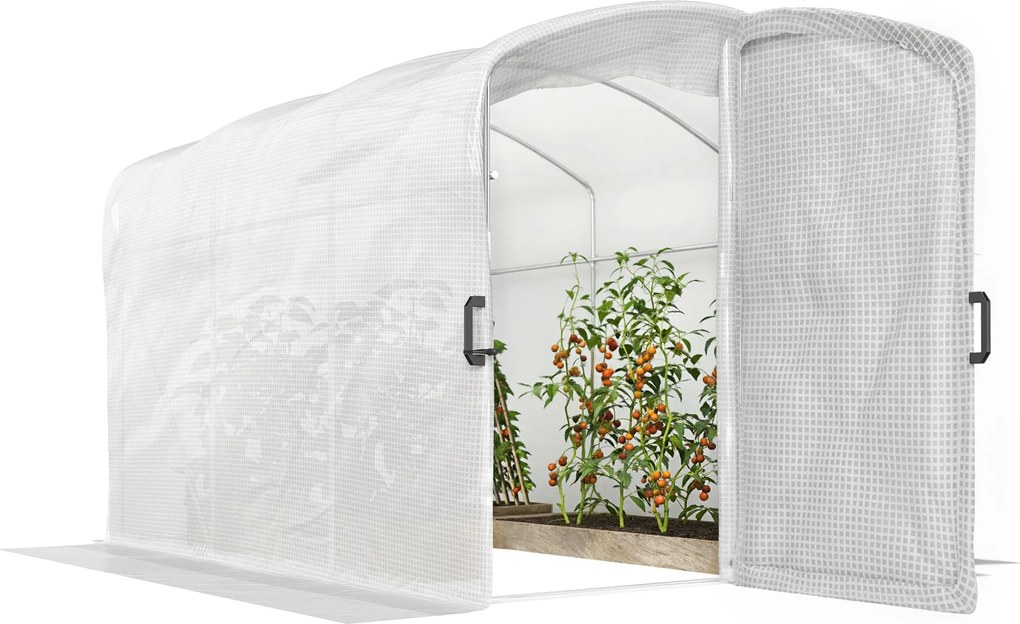 Outsunny Seră tunel de grădină 6m², seră tunel 300x200x195cm folie PE 220 g/m² margini prelungite 50 cm cu ușă alb | Aosom Romania