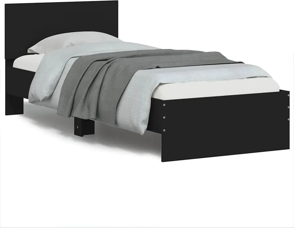 vidaXL Cadru de pat cu tăblie, negru, 75x190 cm, lemn prelucrat