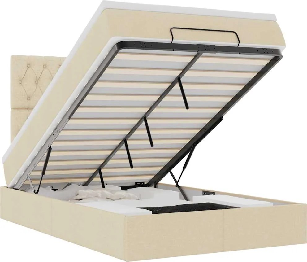 vidaXL Cadru de pat otoman cu saltea crem 120x190cm stofa