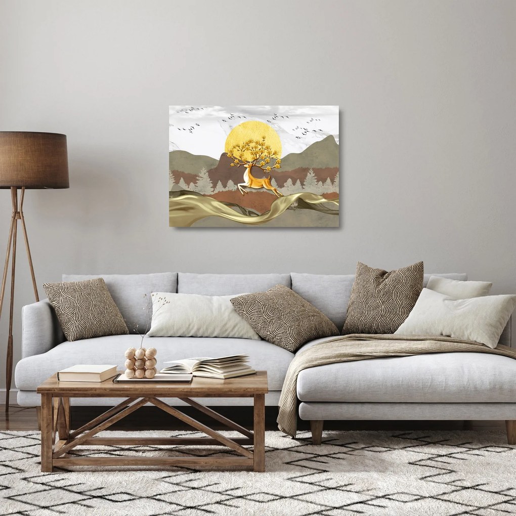 Tablou pe sticlă cu cerb (70x50 cm)