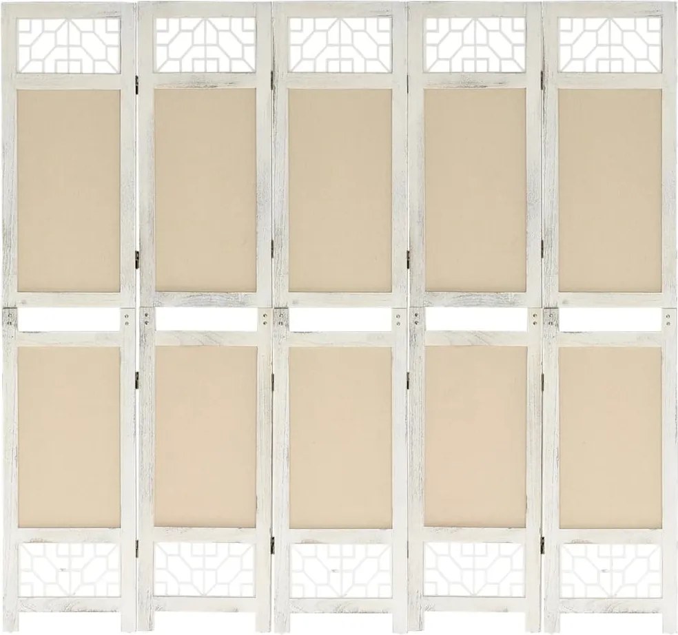 vidaXL Paravan de cameră cu 5 panouri, crem, 175x165 cm, textil