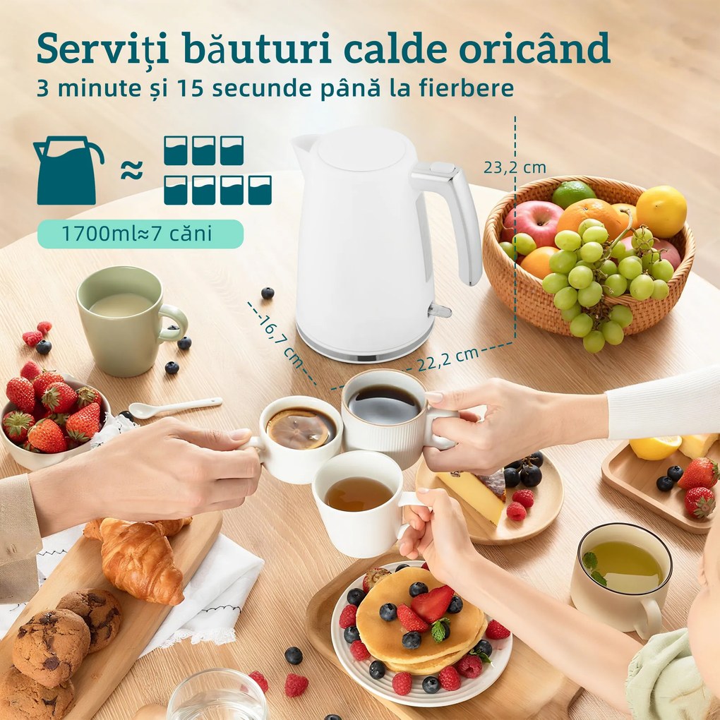 HOMCOM Set Fierbător Electric 2200W 1.7L și Prăjitor Dublu 7 Nivele Alb | Aosom Romania