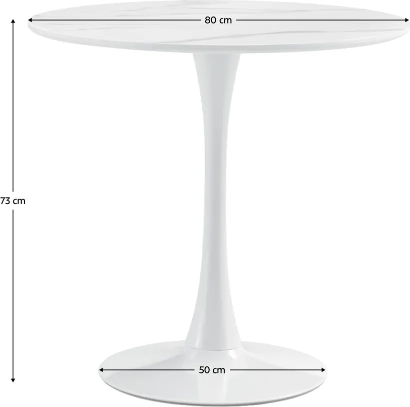Masă de sufragerie, marmură deschisă/alb, diametru 80 cm, LORIAN