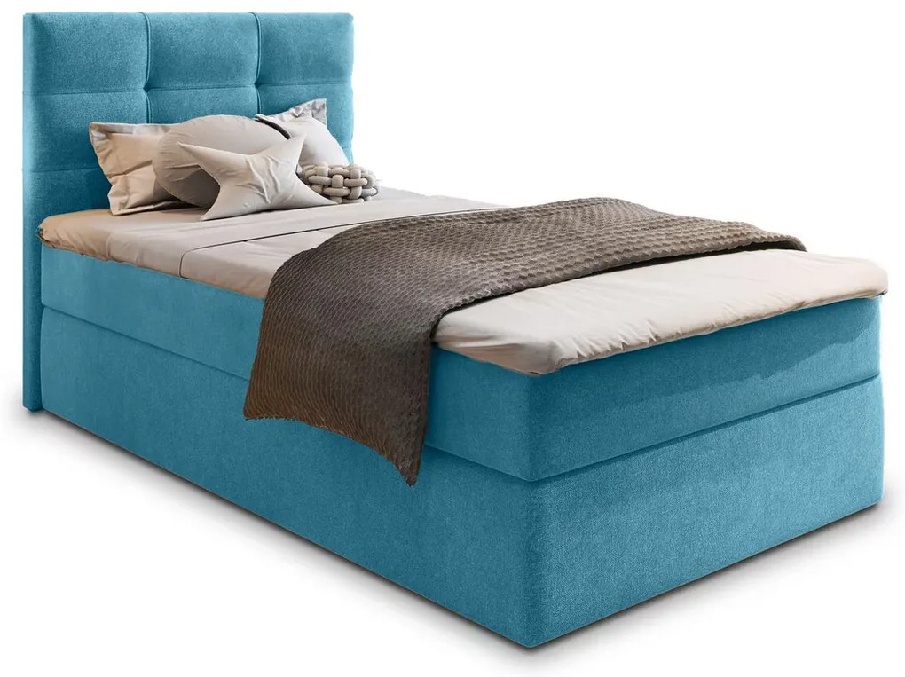 Pat tapițat boxspring GLORIEN VELVET 90x200 cm albastru Saltele: Saltea cu arcuri Bonell