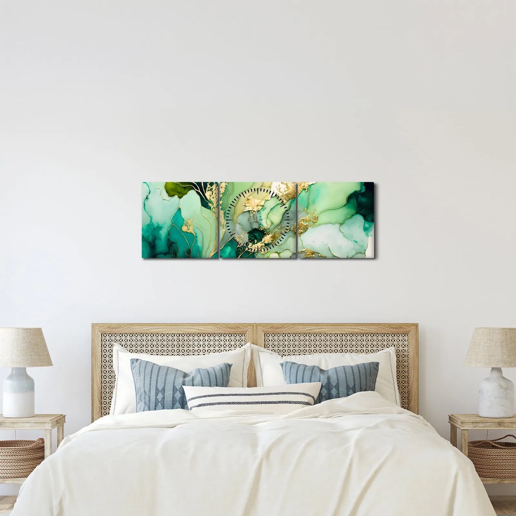 Tablou - Abstractizare verde (cu ceas) (90x30 cm)