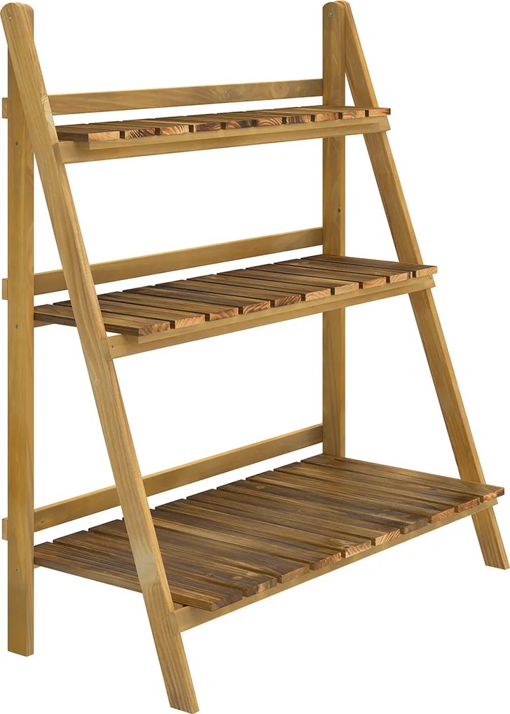 Outsunny Suport pentru Plante Pliabil, Jardinieră cu 3 Niveluri, Raft de Exterior pentru Plante, 80x37x93 cm, Lemn Natural | Aosom Romania