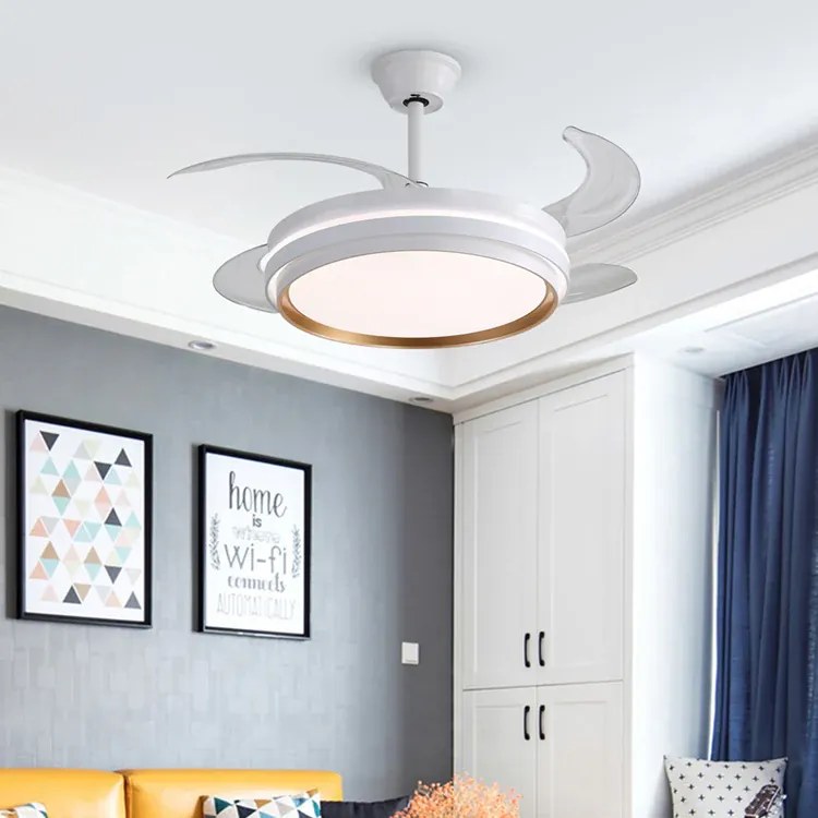 Lustra cu ventilator, ESC-417YY WH, design modern, Alb