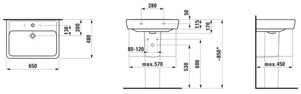 LAUFEN H8189530001041 - Lavoar pe blat/suspendat PRO 65x48 cm ceramică/ alb