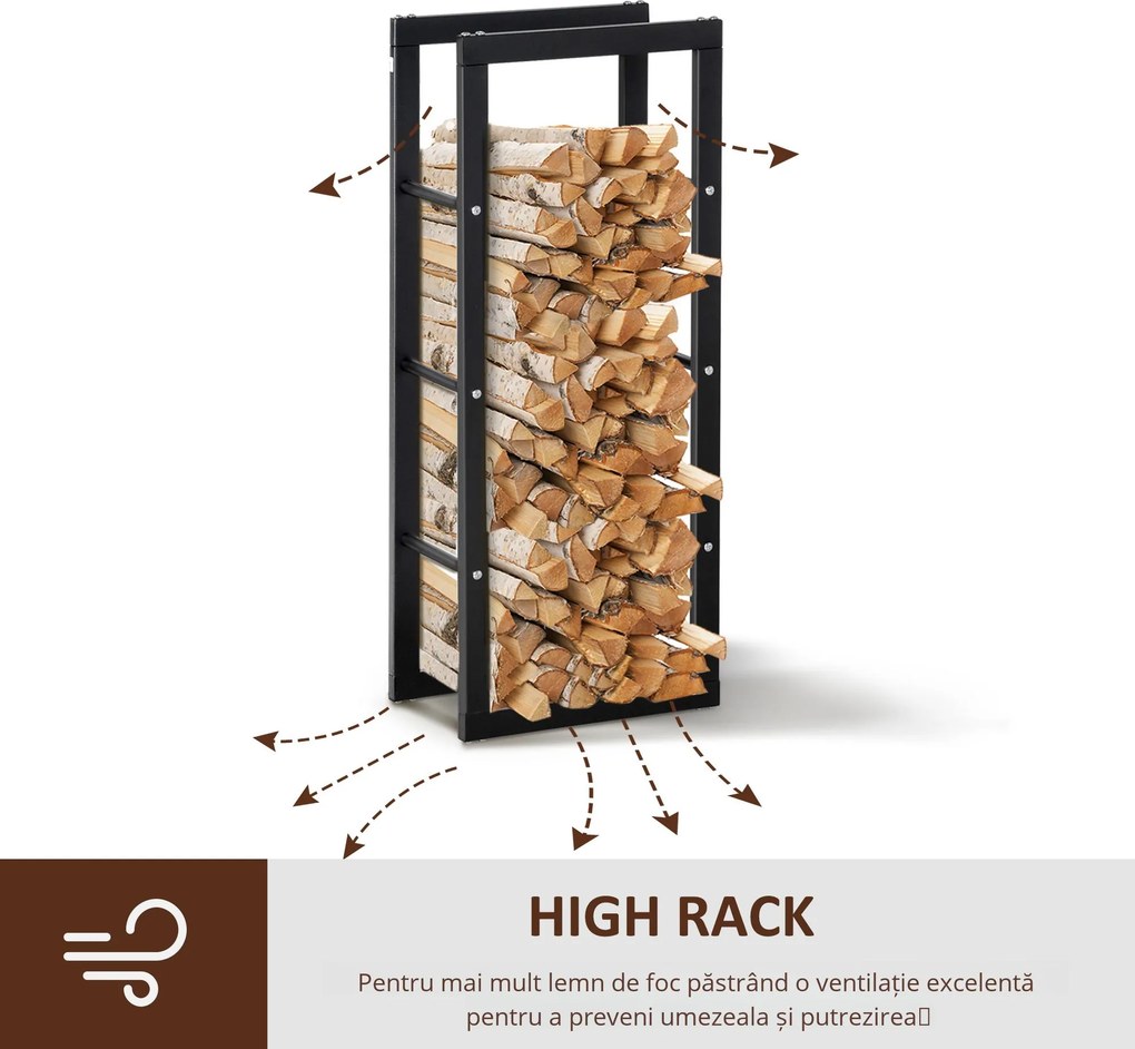 Raft pentru Lemne pentru interior/exterior, din fier, Negru, 40x25x100cm HOMCOM | Aosom Romania