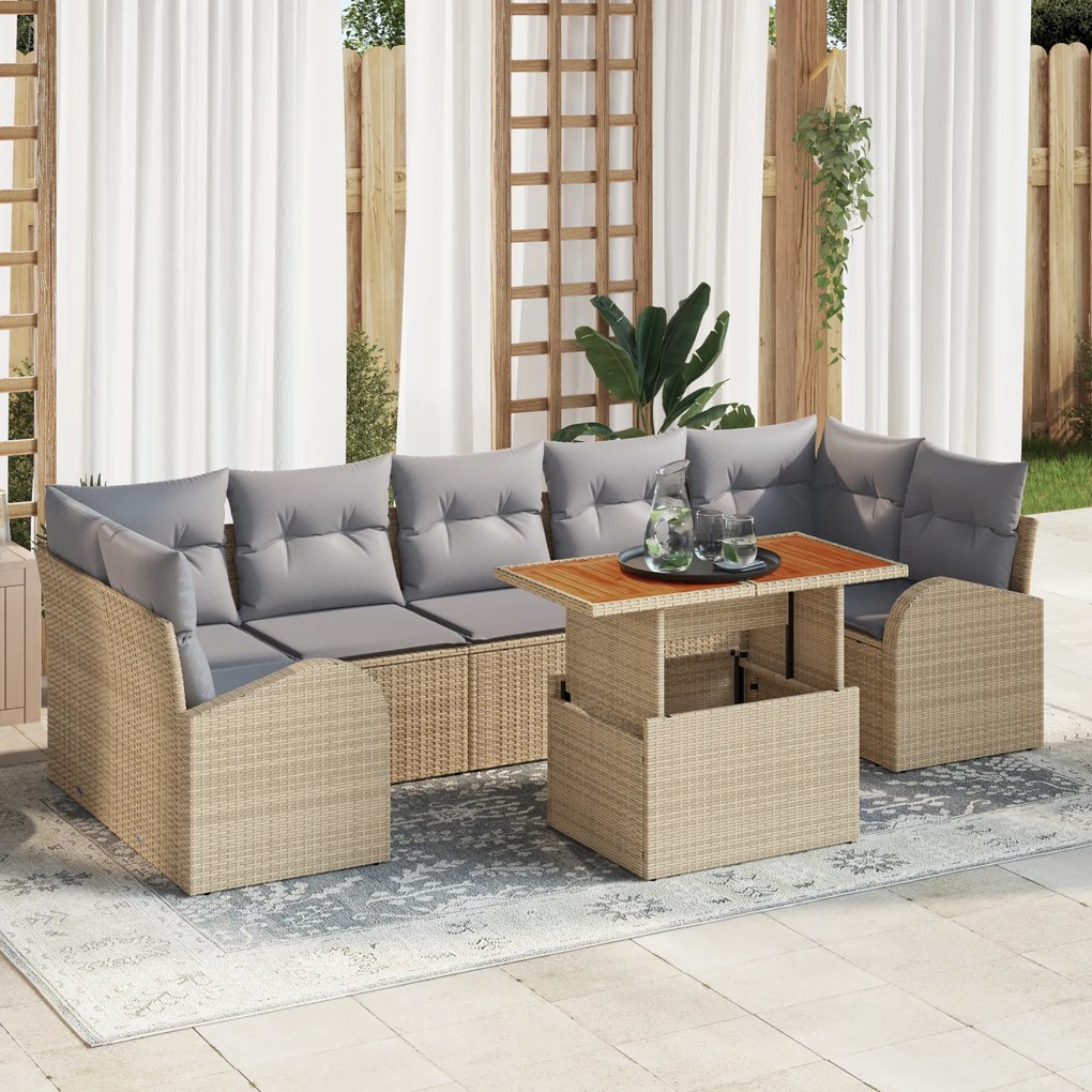 vidaXL Set de dining pentru grădină cu 8 piese cu perne Bej Ratan Policel